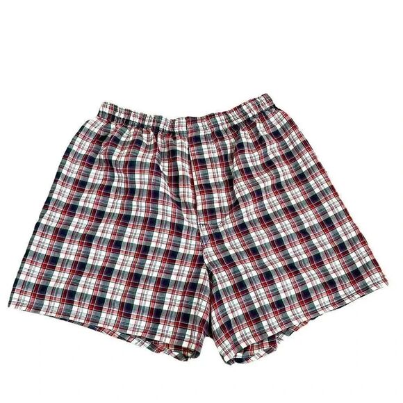 Hanes Mens Boxers Cotton Blend Elastic Waist Red White Navy Plaid SZ M - Picture 2 of 8